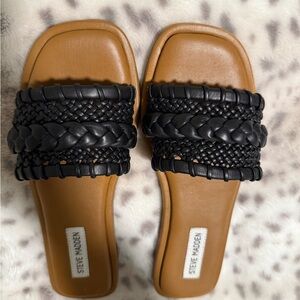 Steve Madden Black and Tan Braided Sandals